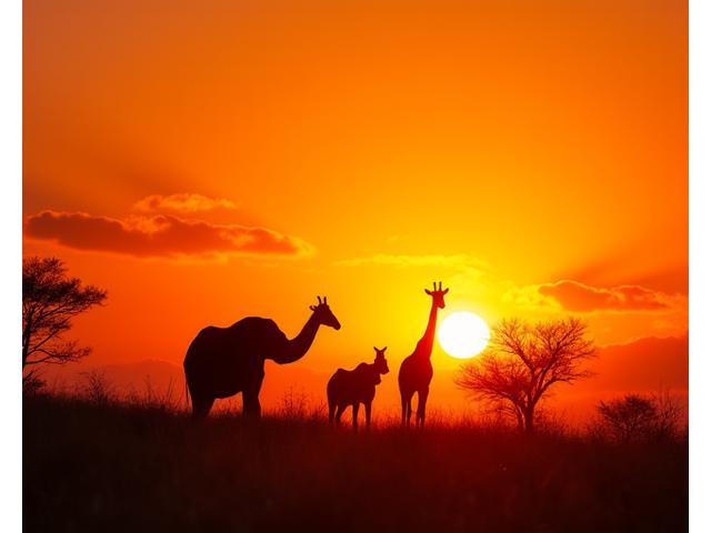 Vue sur une savane africaine au coucher du soleil avec des acacias