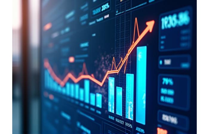 Graphiques financiers et icônes d'efficacité symbolisant les économies réalisées et le ROI supérieur pour les entreprises clientes d'Étoile Voyage.