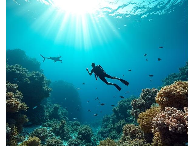 Plongeur explorant un récif corallien vibrant dans des eaux cristallines des Seychelles.